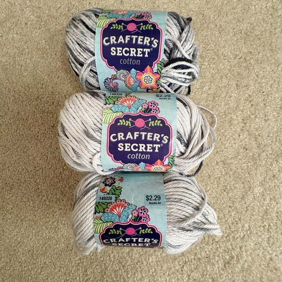 Crafter's Secret Other - Crafters Secret Cotton Yarn Lot Of 4 Skeins #132 City Gray (3) #114 Olive Branch